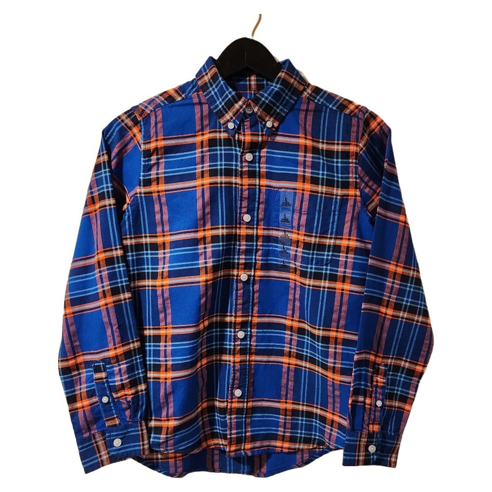 Boys Poplin Button Down Shirt - Orange & Blue